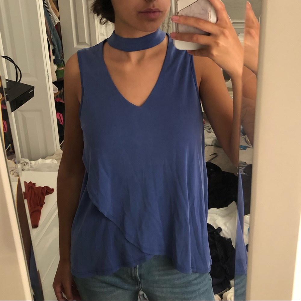 Blue Choker Surplice Top